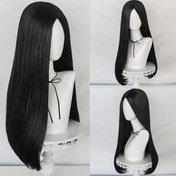 Resim Orta Bölme ile Siyah Uzun Düz Cosplay Peruk - Isıya Dayanıklı, Anime Hayranları & Kostüm Partileri için Mükemmel 
