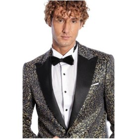 Resim Wessi Tüy Desenli Slim Fit Erkek Smokin Ceket - Lacivert 