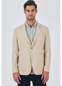 Resim İmza Açık Bej Mono Yaka Düz 2 Düğme Casual Esnek Slim Fit Ceket 1002250123 Açık Bej 