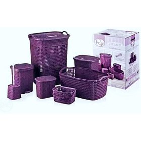 Resim Rio 7'li Plastik Banyo Seti Örgü Desenli Çeyiz Seti Mürdüm Renkli Fma98675 