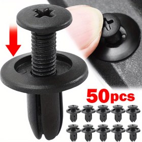 Resim 50 adet 8mm Siyah Plastik Cıvata Bağlantıları - Araba Kapı Panelleri, Bagaj Kapısı ve İç Dekorasyon için Push Button Snap-On Klipsleri - Dayanıklı PP Malzeme, Kolay Kurulum, Araç Dekorasyon Aksesuarları, Güvenli Kapanış, Sağlam İnşaat 