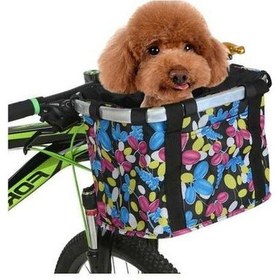 Resim Tongxida Katlanabilir Bisiklet Sepeti Çiçek Baskılı Küçük Evcil Hayvan Kedi Köpek Taşıma Çantası Çıkarılabilir Bisiklet Gidonu Renkli 