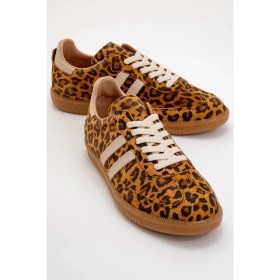 Resim Dericlub Meti Kadın Günlük Bağcıklı Spor Ayakkabı Gerçek Deri Leopar 