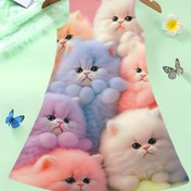 Resim 1 adet Kız Kolsuz Elbise 3D Dijital Kedi Baskısı ile - Yumuşak Esnek Kumaş, Canlı Renkli Kediler, Bahar/Yaz için Rahat Oynak Tasarım, Açık Hava Aktiviteleri için Mükemmel, Kedi Elbisesi, Yazlık Kıyafet, Rahat Uygun 