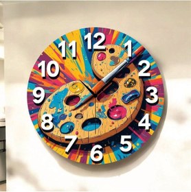 Resim Ressam Resim Palet Renkli Baskı Desenli Sayılı Hediyelik Ahşap Sessiz Tablo Duvar Saati 04 Renkli 