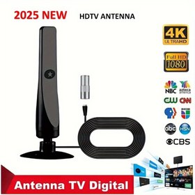 Resim 4K & 1080P Destekli Dijital HD TV Anteni, 3m Uzunluğunda Kablo, USB ile Çalışır, 560+ Mil Menzilli, İç/Dış Mekan Kullanımı için Akıllı TV Anteni, Akıllı TV'ler ve Tüm Eski Modellerle Uyumlu, Duvar Tipi TV Anteni 