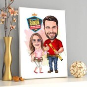 Resim Mimar Baba ve Kızı Karikatürlü Kanvas Tablo 