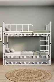 Resim ARGİMO Zambak Yavrulu Genç Çocuk Odası Metal Ranza Ve Karyola 90x190 Beyaz 