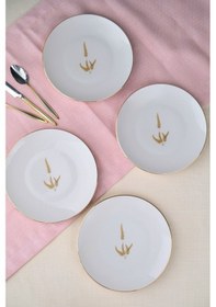 Resim Tabak Evi Porselen Natura Marinum Altın Yaldız Pasta Tabağı 20,50cm 4 Lü Çok Renkli 