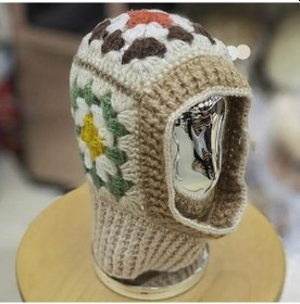 Resim Moda Kış Şapka Tığ Balaclava Büyükanne Kare Balaclava El Yapımı Renkli Bej Bej Çok Renkli 