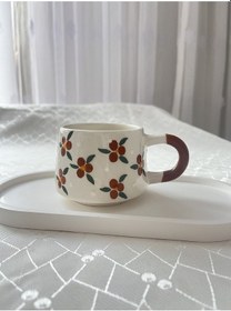 Resim Çiçekli Kupa Bardak Çay Kahve Fincanı 200 Ml Ekru 