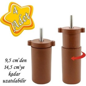 Resim 4 Adet Ayarlı Destek Ayağı 9.5 X 14.5cm Kahverengi Gizli Ayak M8 Civatalı İncediş Mobilya Kanepe Baza Koltuk 