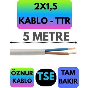 Resim Öznur 2x1,5 Ttr Kablo Beyaz Metre Seçenekli - 5 Metre 