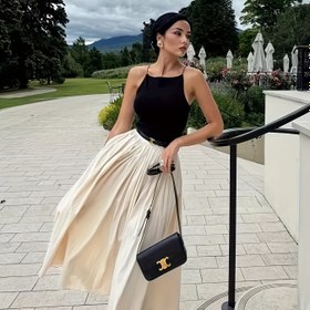 Resim Vintage tatil, boş zaman ve iş için şık ve çok yönlü düz renkli yarım etek 