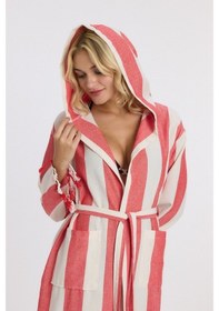Resim Mulberry Striped Peştemal Bornoz Banyo Ve Plaj Elbisesi Kırmızı 