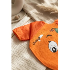 Resim Babydonat Zestie Turuncu Neşeli Portakal Desenli Uzun Kollu Sıvı Geçirmez Bebek Mama ve Etkinlik Önlüğü 6-24 Ay 