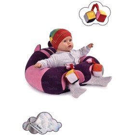 Resim Oyuncaklı Bebek Oturma Destek Minderi - Devrilmez Bebek Koltuğu - Büyük Bebek Oturağı Mor Pembe 