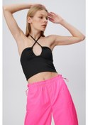 Resim Büzgülü Crop Top Si̇yah Siyah 