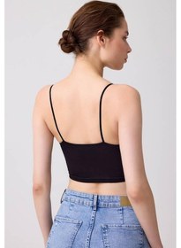 Resim Cottonhill Siyah Pamuklu İnce Askılı Kadın Crop Top Büstiyer Siyah 