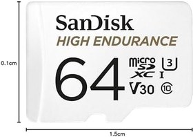 Resim SanDisk High Endurance microSDXC Hafıza Kartı 64 GB + Adaptör (Dash Camları ve Özel Güvenlik Kameraları için, 100 MB/s Okuma, Full HD ve 4K Videolar için V30) 