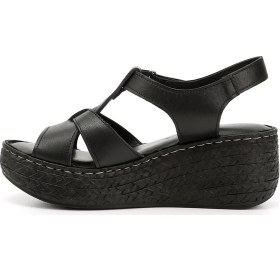 Resim Gönderi R Kadın Siyah Cırt Bantlı Dolgu Topuk Hakiki Deri Sandalet Dyza70945771 Siyah 