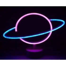 Resim Neon Işıklı Satürn Lamba Pil+Usb 