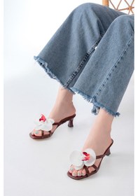 Resim S-622 Bordo Orkide Detaylı İnce Topuklu Kadın Terlik Beyaz 