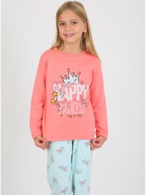 Resim Kız Çocuk Uzun Kollu %100 Pamuklu Pijama Takımı Happy Princess Nar Nar 