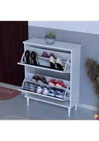 Resim Modilayn Umay Kapı Önü 72 X 90 X 25,5 Cm Lik 2 Düşer Kapak 4 Göz Bölmeli Ayakkabılık Antrasit - Beyaz 