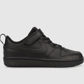 Resim Nike Court Borough Low 2 Leather Sneaker Hakiki Deri Lastik İpli Bantlı Unisex Spor Ayakkabı Siyah Siyah 