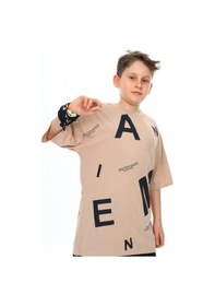 Resim Ekkokids Çocuk Pano Baskılı Tshirt-14543 Kahverengi 