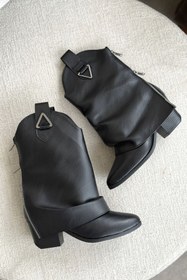 Resim GOFFSHOES Kadın Silver Kovboy Geniş Konç Çizme - siyah-deri 
