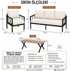 Resim Miray 311 Masalı Balkon Bahçe Oturma Grubu Minderli Metal Bahçe Mobilyası Takımı Bej 