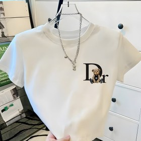 Resim Kadınlar için Y2K tarzı kesikli tişört, "Dr" ve ayı desenli - Yumuşak ve rahat kısa kollu üst, rahat şık her mevsim giyim, bayan tişörtler 