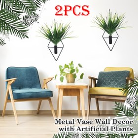 Resim 2 adet Duvar Dekoru Asılabilir Saksı 24.89*11.43cm Yapay Bitki Metal Vazo İç Mekan Bitki Tutucu Modern Geometrik Duvar Sanatı Ev Yatak Odası Oturma Odası Ofis için Uygun (Sululuk Bitkileri ve Çiviler ile Birlikte) 
