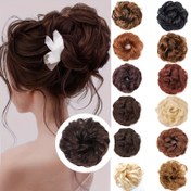 Resim Kadınlar İçin Şık Dağınık Topuz Saç Parçası - Sentetik Dalgalı Kıvırcık Chignon At Kuyruğu Uzatması, Günlük Kullanım İçin Kalın Topuz Scrunchie, 1 adet 