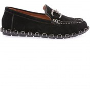 Resim Dgn Kadın Dikiş Detaylı Metal Tokalı Loafer Ayakkabı Hakiki Deri Siyah Süet 71132110 