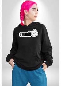 Resim İçime Oturdu Yazılı Kadın Erkek Siyah Kapüşonlu Sweatshirt Hoodie Siyah 