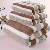 Resim 3 adet Lüks Mavi ve Beyaz Çizgili Havlu Seti - Süper Yumuşak, Yüksek Emici Mikrofiber, Büyük Havlu, El Havlu ve Yıkama Bezi İçerir - Lint-Free, Hafif Bej Dostu, Ev ve Otel Banyoları İçin İdeal, Banyo Dekoru|Çizgili Desenli Havlu|Mikrofiber Havlu, Banyo Havluları 