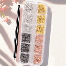 Resim 12 Adet Çeşitli 3D Balık Pulları ve İnciler Mini 1mm Metal Boncuklar Tırnak Sanatı İçin - Kokusuz, Paslanmaz Çelik, Manikür Dekorasyonu İçin Mükemmel, Tırnak Sanatı Malzemeleri | Çeşitli Boncuk Seti | Metalik Kaplama 