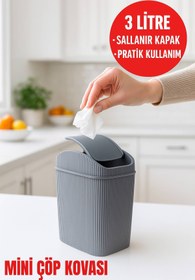 Resim Open Home Concept Mini Çöp Kovası, Mutfak, Banyo, Tuvalet, Ofis Çöp Kutusu Gri 