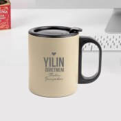 Resim Yılın Öğretmeni Isme Özel Çelik Kupa Bardak Bej 