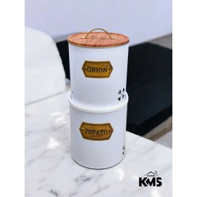 Resim Feyza Design Çiftli Metal Patates ve Soğan Saklama Kabı, Desenli Set 