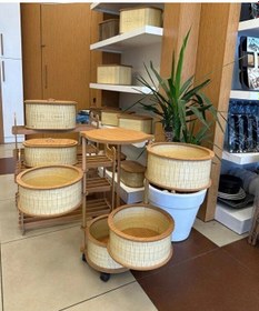 Resim Ahşap Yuvarlak Sebzelik 4 Katlı Yana Açılır Patates Soğan Tekerlekli Sebzelik Krem Krem 