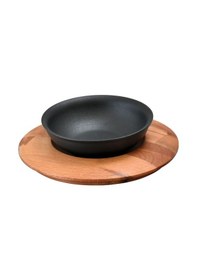 Resim Lava Döküm Yuvarlak Çorba Kasesi ve Kayın Servis Ahşabı 14 CM 