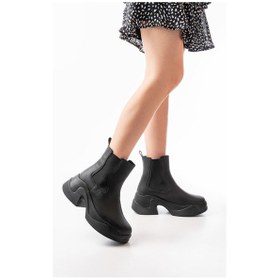 Resim Fz-2400 Siyah Yüksek Tabanlı Lastikli Günlük Kadın Bot Beyaz 