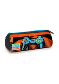 Resim Coral High Kıids Gri Turuncu Gamer Desenli Üç Bölmeli Kalem Çantası 22046 