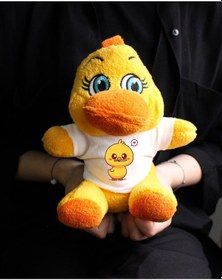Resim Ördek Baskılı Tişörtlü Turuncu Renk Peluş Ördek 22cm 