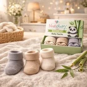 Resim Novibaby 3'lü Bambu Yenidoğan Bebek Çorabı I Uncle I 0-6 Ay 