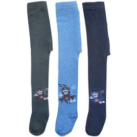 Resim 3Lü Erkek Bebek Çocuk Külotlu Çorap Renkli Desenli Pamuklu 